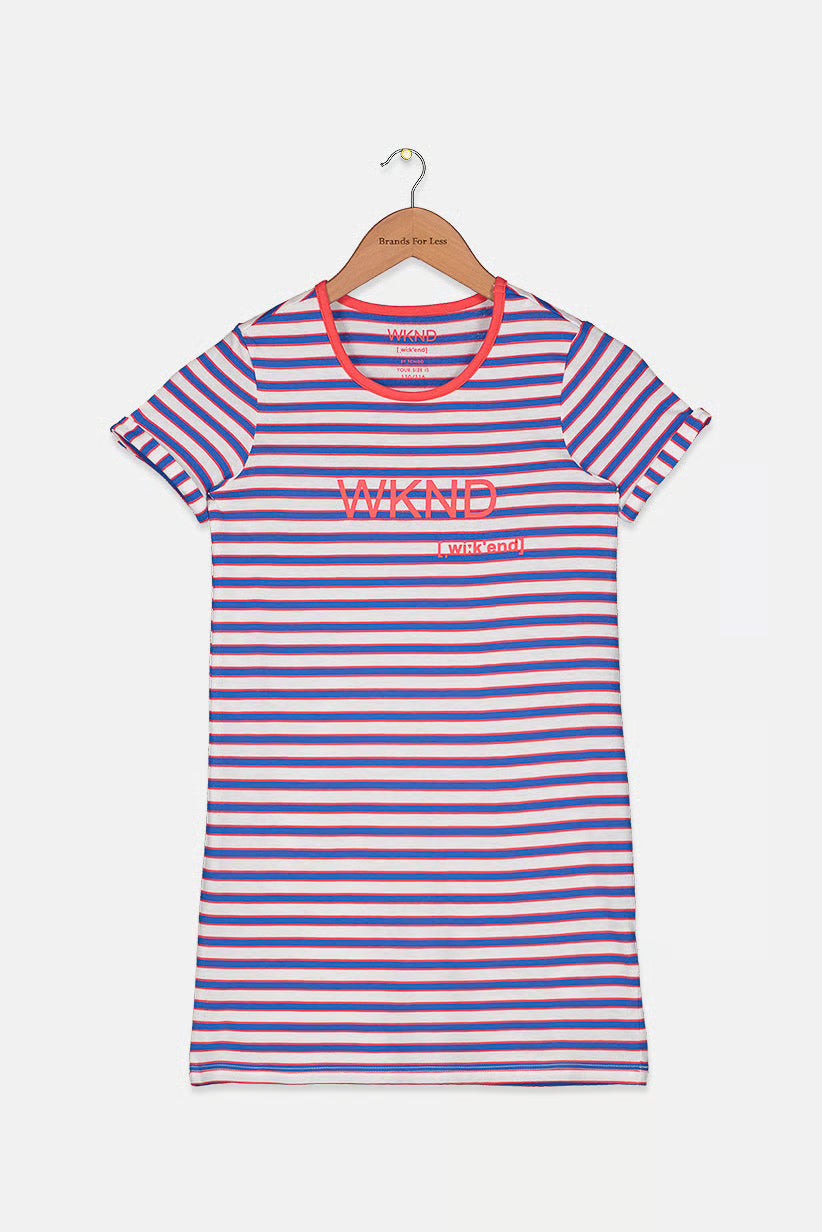 Children's cotton nightgown with short sleeves for girls, striped