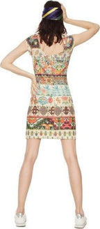 Desigual Women's cotton short dress, white with print