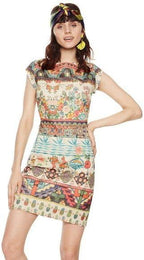 Desigual Women's cotton short dress, white with print