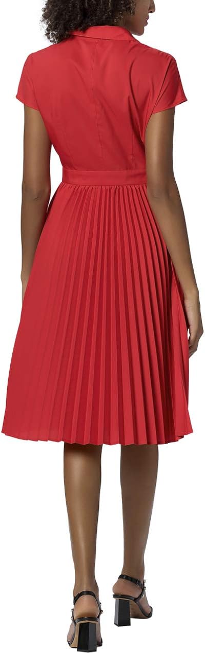 Apart Women's flared summer long dress with pleats, red
