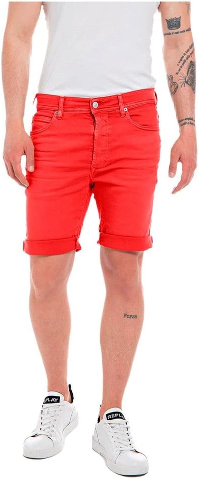 Men's denim Bermuda shorts Replay, red