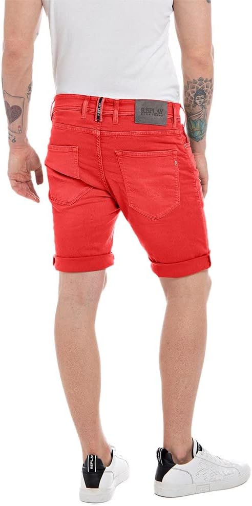 Men's denim Bermuda shorts Replay, red