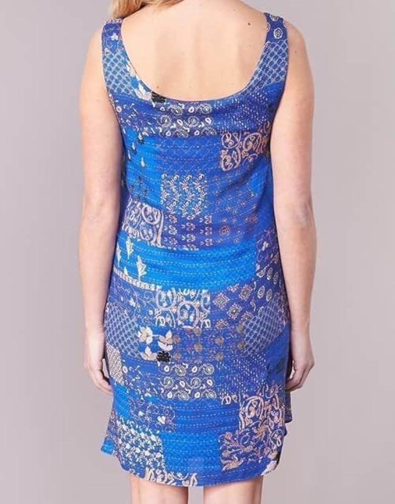 Desigual Women's summer dress, blue with colorful print motifs