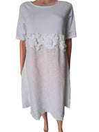 Women's linen dress with floral appliqués, collection 2025
