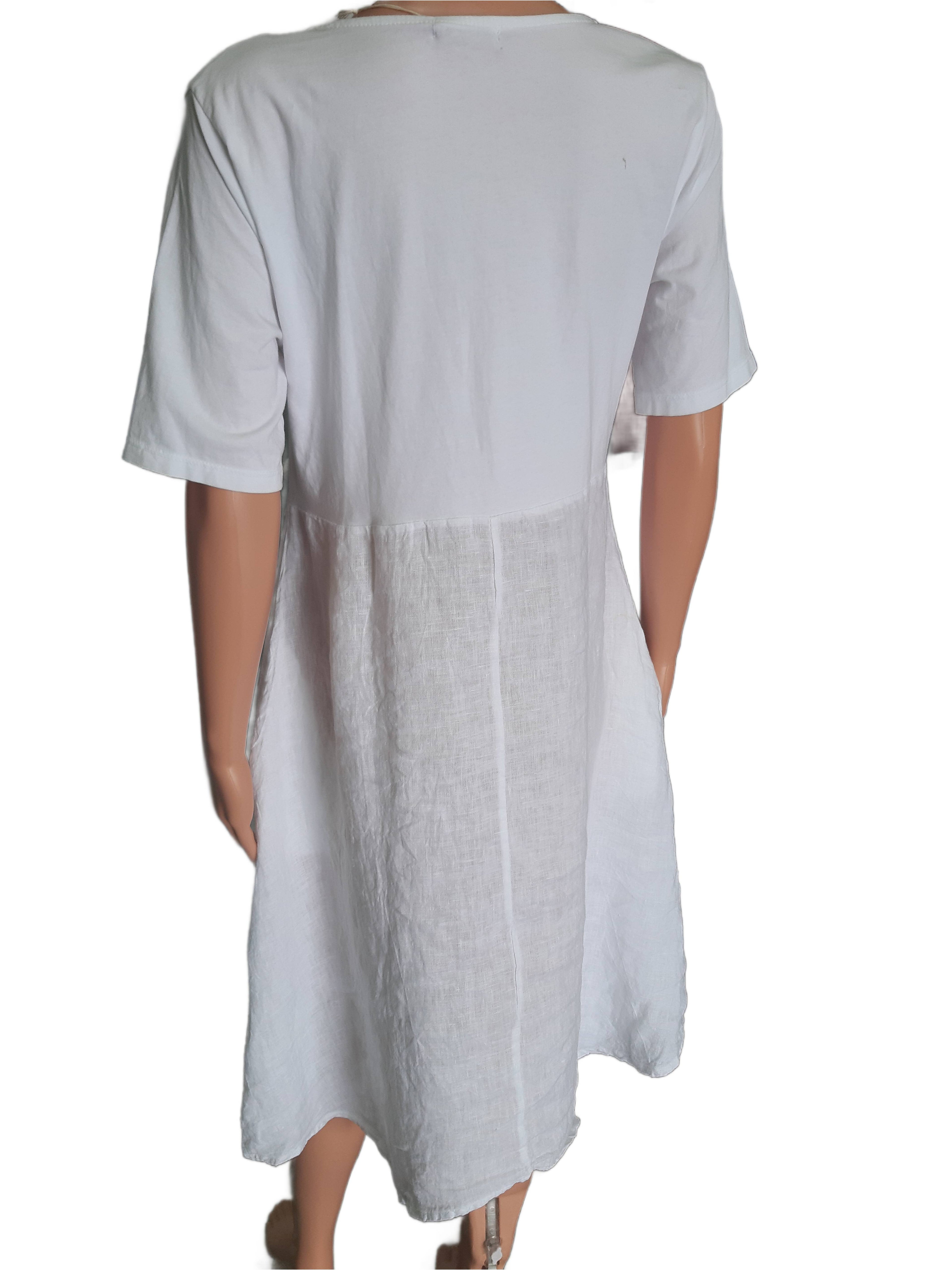 Women's linen dress with floral appliqués, collection 2025