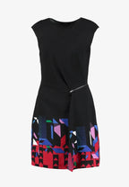 Desigual Women's elegant dress Nikolas with decorative zipper, black with print