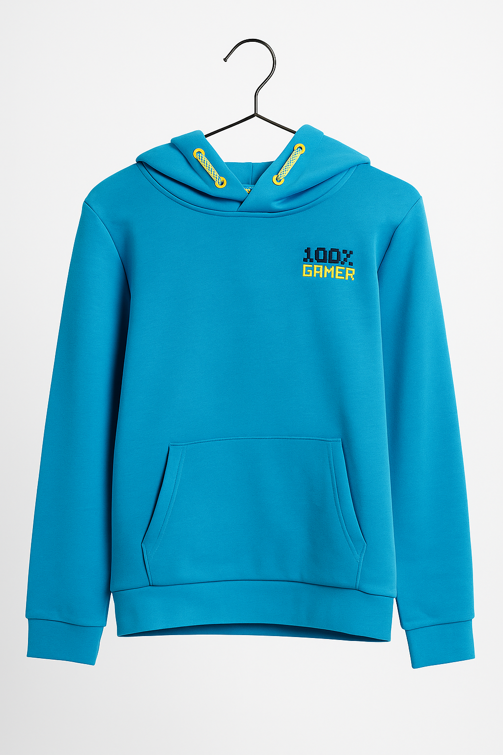 Children's cotton sweatshirt with hood, blue/multicolored 