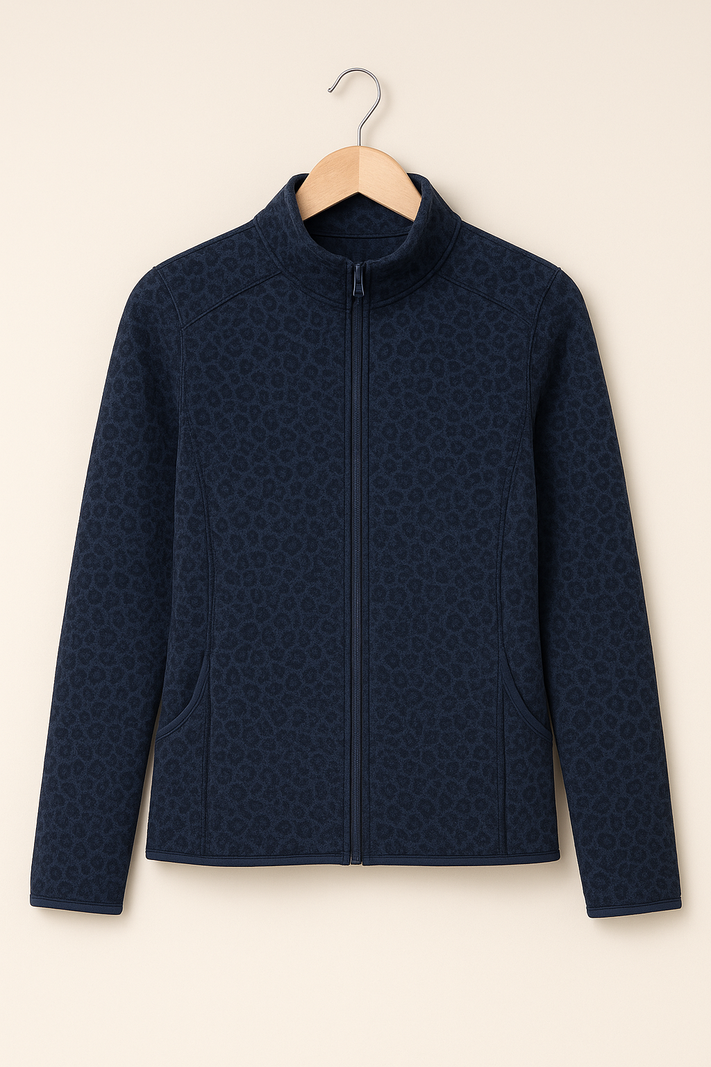 Дамски поларен суитчърт, тъмно син с принт