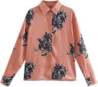 NNWM Women's long-sleeved shirt, beige with flowers