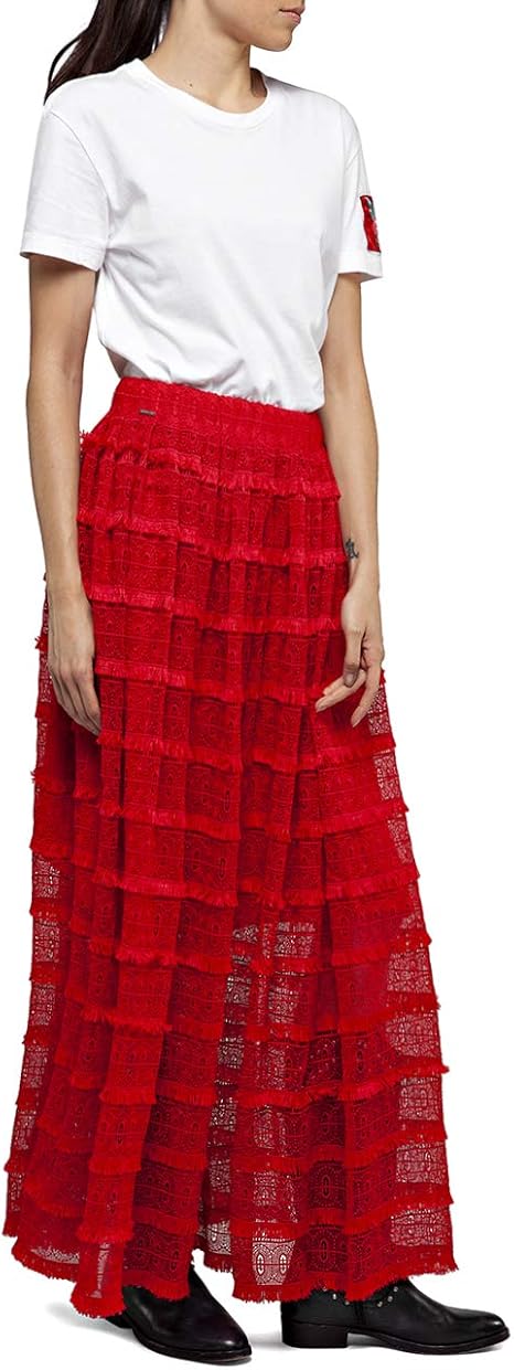 Women's spring-summer elegant long skirt Replay, red
