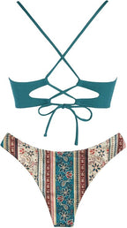 Zaful Swimsuit with colorful bottoms and bra in deep green, summer 2025