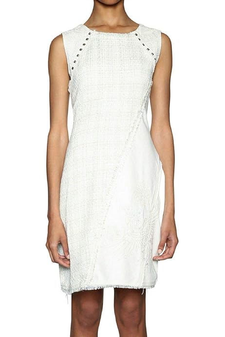 Desigual Women's Amparo dress with embroidery and metal eyelets, ecru/white