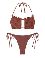 Zaful Embossed Ruffle Swimsuit Summer 2025, Brown