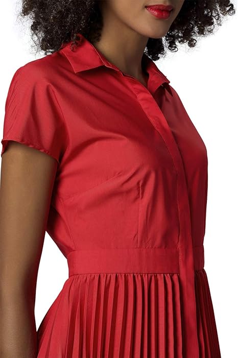 Apart Women's flared summer long dress with pleats, red