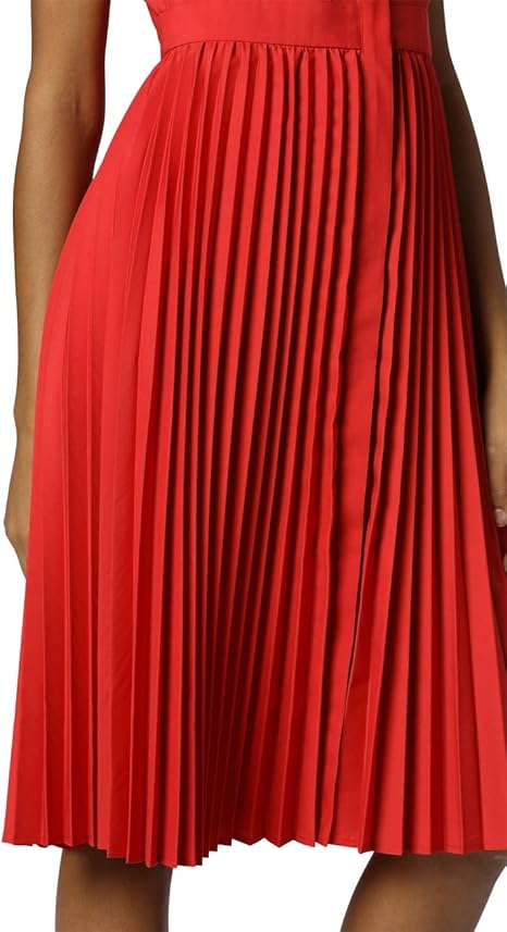 Apart Women's flared summer long dress with pleats, red