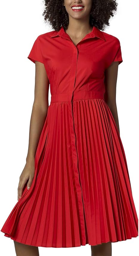 Apart Women's flared summer long dress with pleats, red