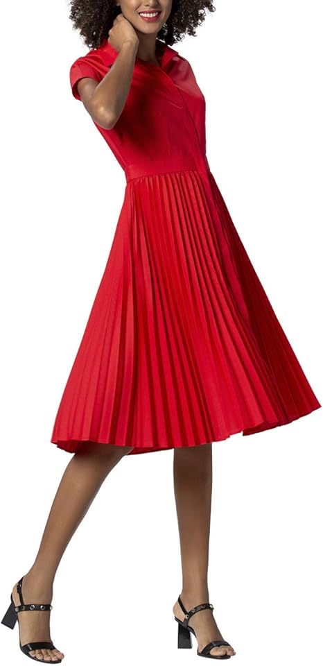 Apart Women's flared summer long dress with pleats, red