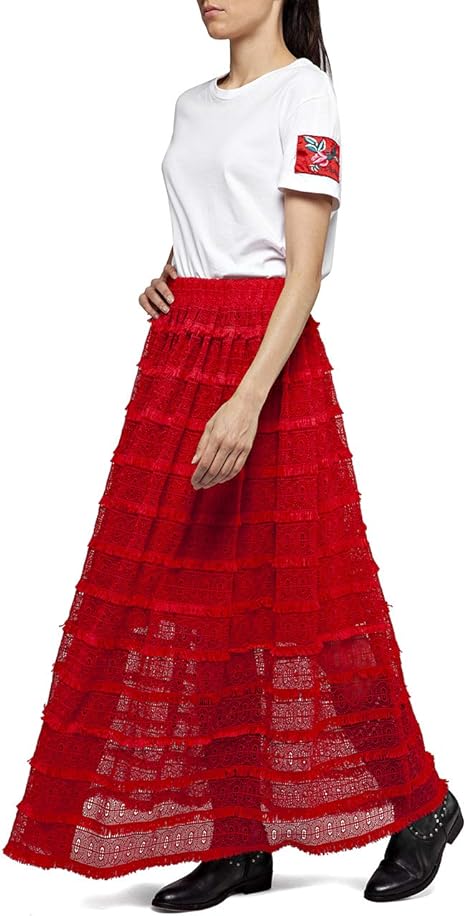 Women's spring-summer elegant long skirt Replay, red