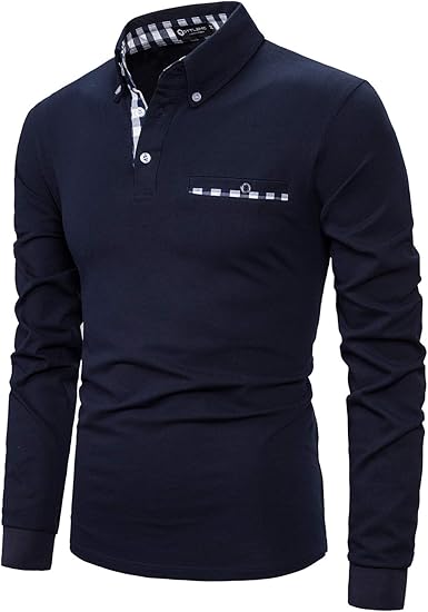 Men's long-sleeved polo shirt with checkered collar STTLZMC