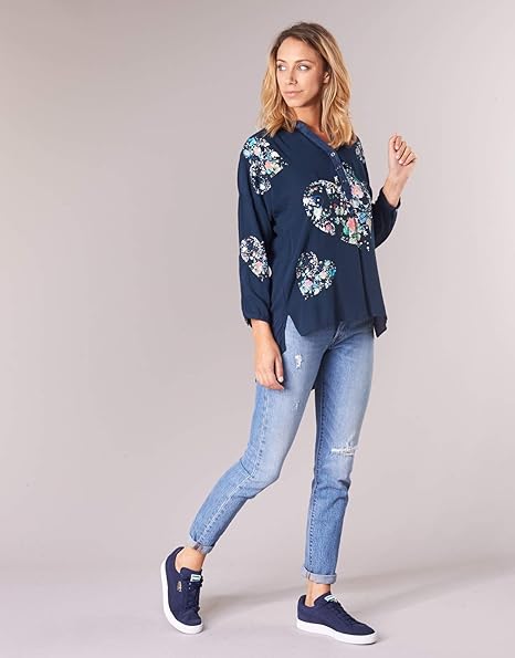 DESIGUAL Women's Elegant Blouse, Dark Blue with Print
