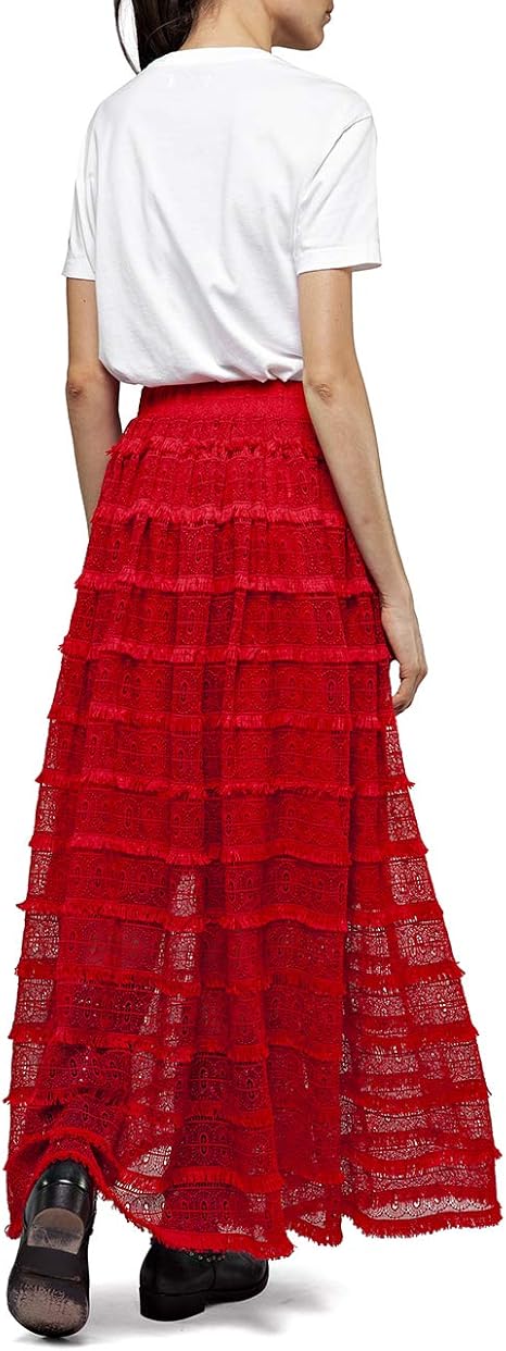 Women's spring-summer elegant long skirt Replay, red
