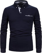 Men's long-sleeved polo shirt with checkered collar STTLZMC