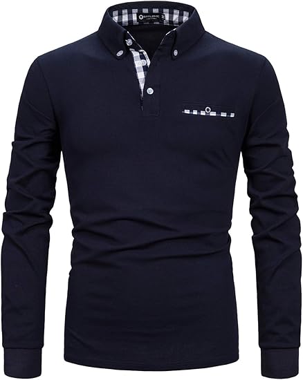 Men's long-sleeved polo shirt with checkered collar STTLZMC