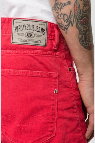 Men's denim Bermuda shorts Replay, red