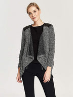Women's knitted cardigan Haylis with leather accents, black-gray melange