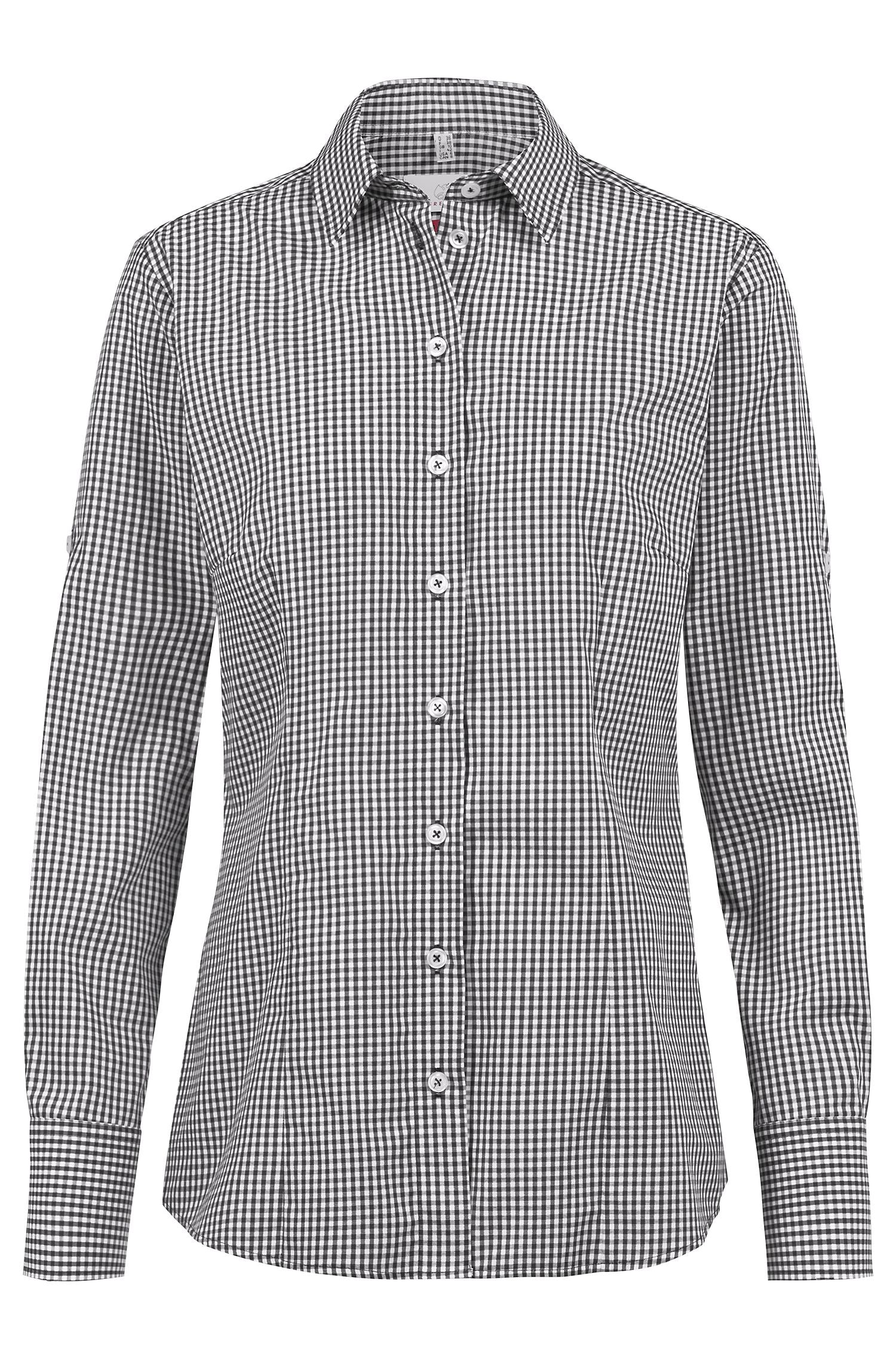 Women's cotton shirt By Mi, white-black check