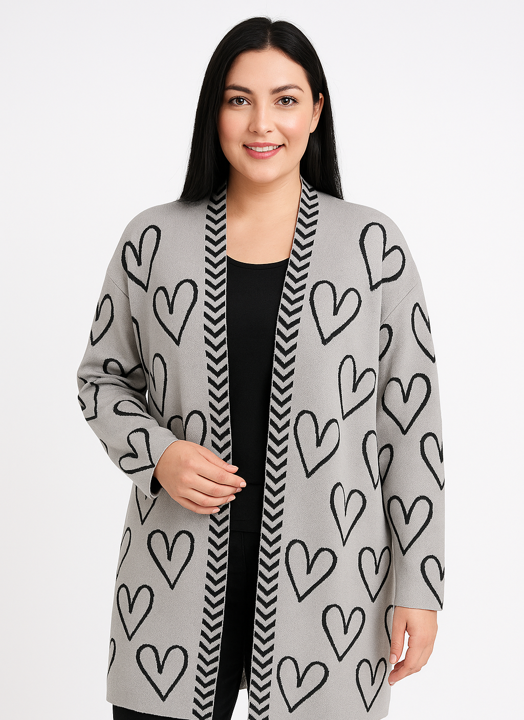 Дамска памучна жилетка от фино плетиво, сива на сърца