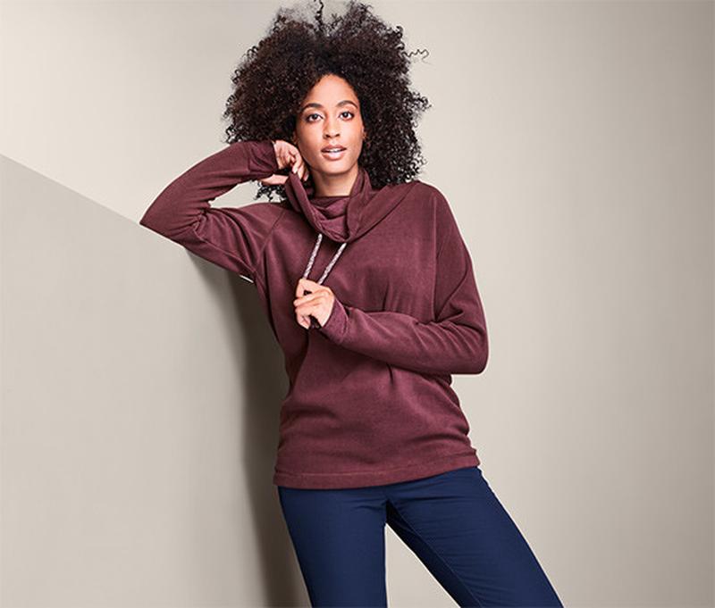 Спортен дамски поларен суитчърт с качулка, тъмно червен