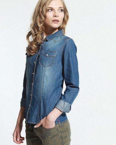 Women's organic cotton denim shirt, blue 