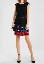 Desigual Women's elegant dress Nikolas with decorative zipper, black with print