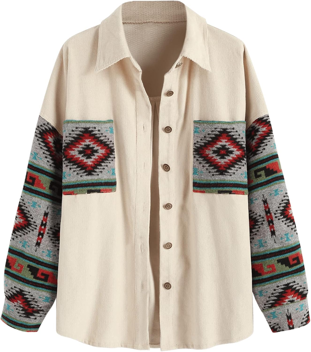 Дамска памучна риза с етно мотиви ZAFUL, бежова