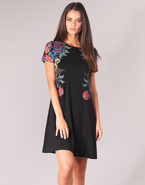 Desigual Women's knitted dress, black with floral motifs