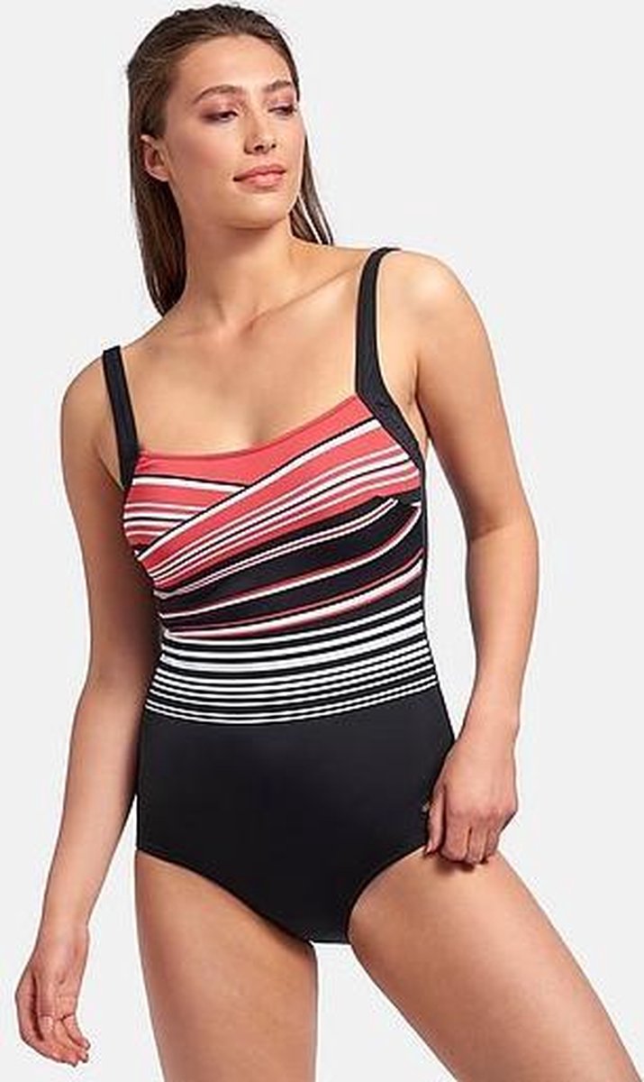 Women's one-piece swimsuit with padding SUSA, black with print