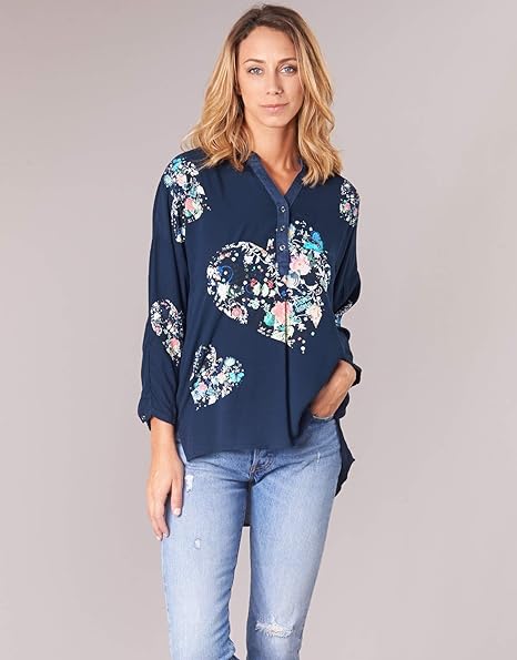DESIGUAL Дамска елегантна блуза, тъмно синя с щампа