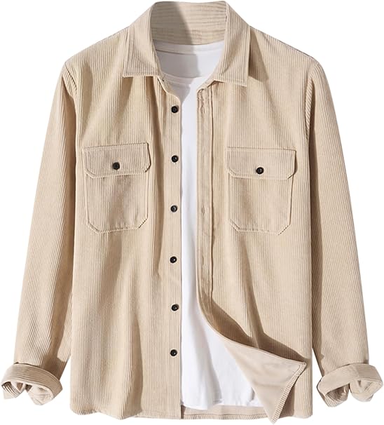 Мъжка кадифена риза с дълъг ръкав ZAFUL, бежова