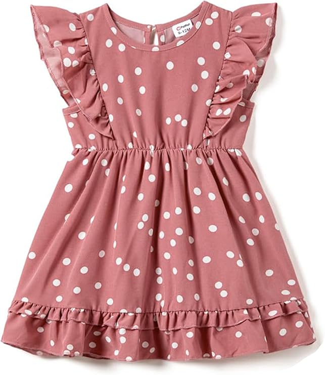 PatPat short-sleeved baby dress, pink with dots