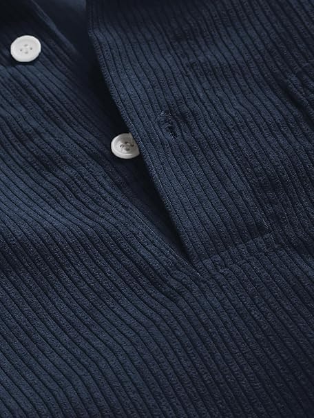 Мъжка кадифена риза с дълъг ръкав ZAFUL, тъмно синя