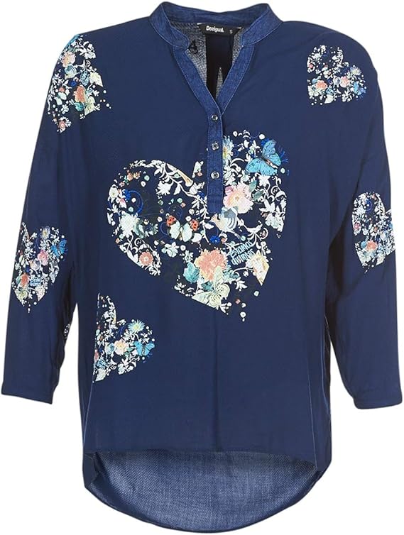 DESIGUAL Дамска елегантна блуза, тъмно синя с щампа