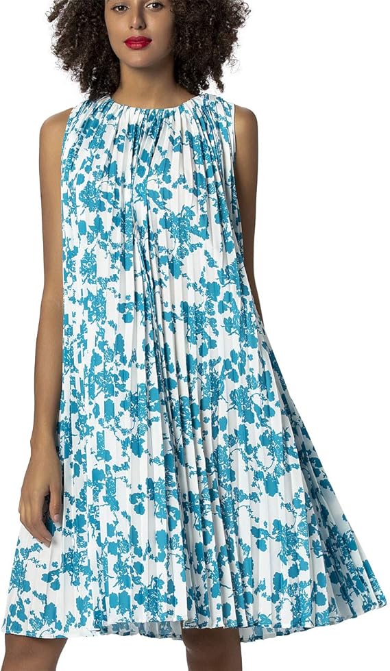 Apart Women's flared pleated dress, white with print
