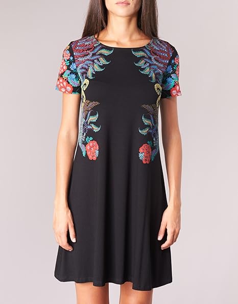 Desigual Women's knitted dress, black with floral motifs