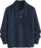 Мъжка кадифена риза с дълъг ръкав ZAFUL, тъмно синя