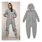 Children's cotton one-piece pajamas with hood, gray