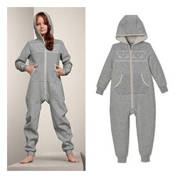 Children's cotton one-piece pajamas with hood, gray