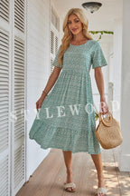 STYLEWORD Women's elegant dress, green with white flowers