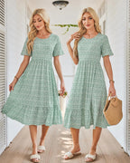 STYLEWORD Women's elegant dress, green with white flowers