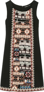 Women's short elastic dress Desigual, black with floral motifs